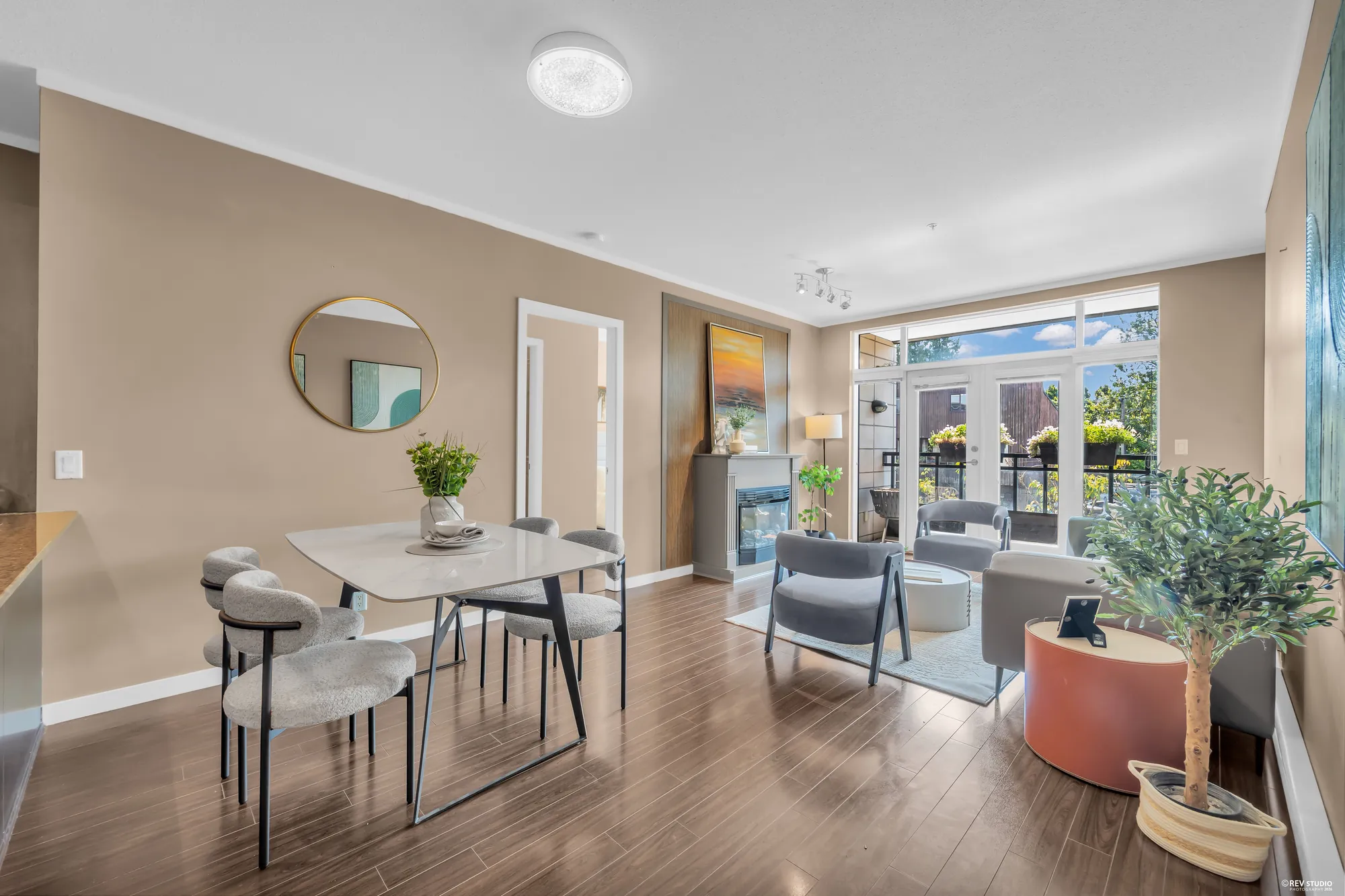 The dining and living rooms from the kitchen doorway