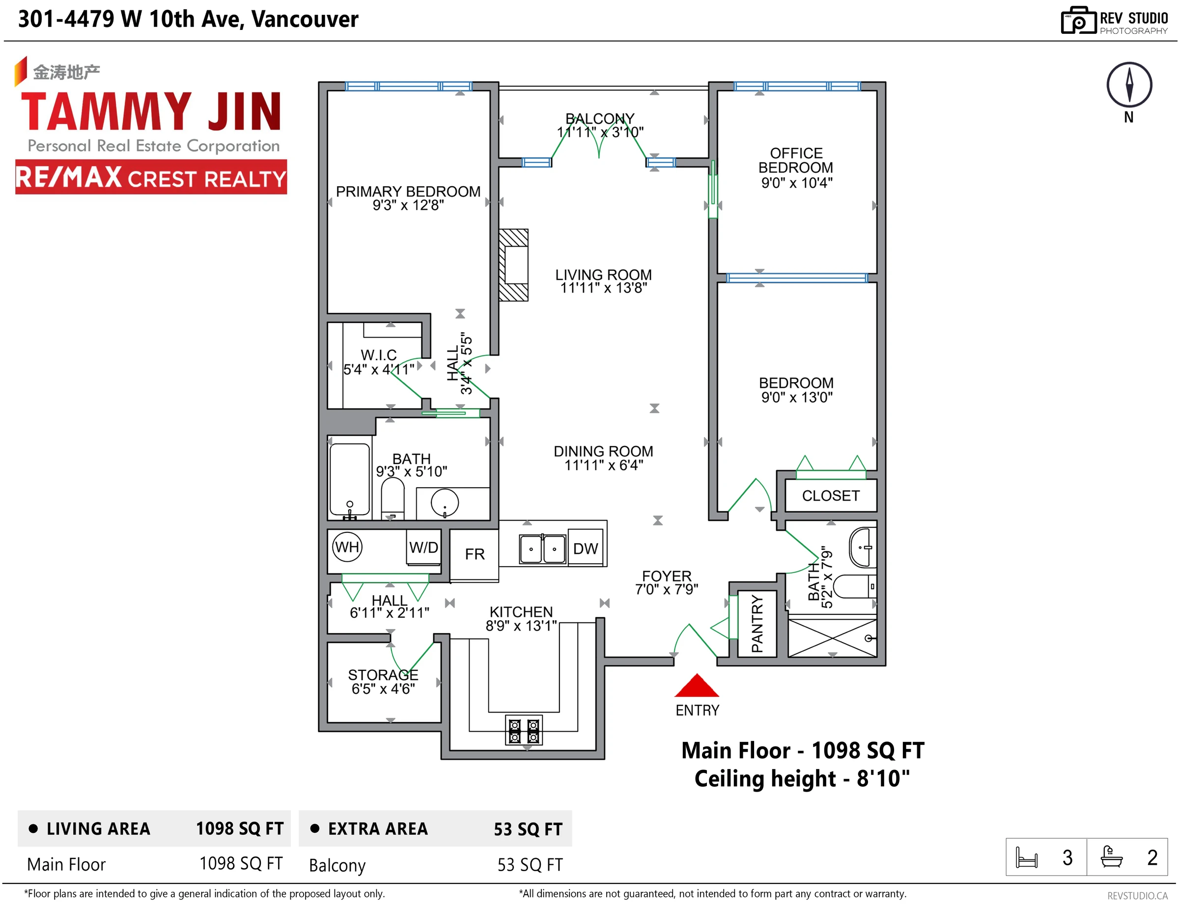 Floor plan of 301 &ndash; 4479 West 10th Avenue, showing all rooms with dimensions